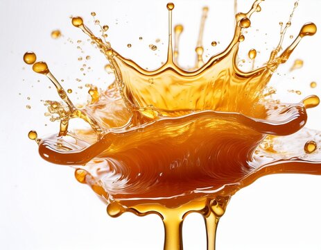 honey liquid burst macro isolated on white background