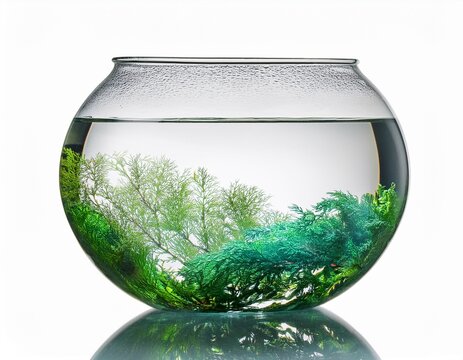 glass fishbowl isolated on white background