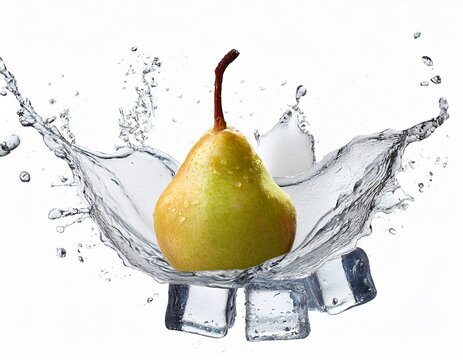 pear cube splash frozen droplets isolated on white background