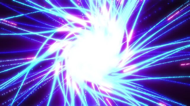 Abstract blue and purple glowing lines spiral around a bright white center, creating a dynamic, futuristic digital vortex of energy.
