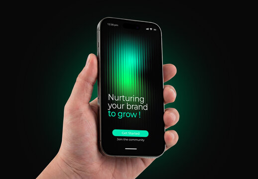 Hand Holding Smartphone Screen Mockup Template