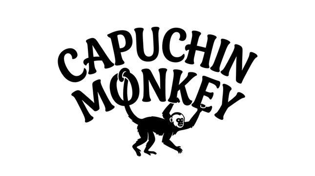 Capuchin monkey silhouette and text graphic