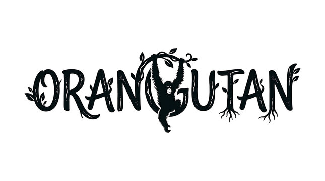 Orangutan Wordmark Logo with Stylized Jungle Nature Elements