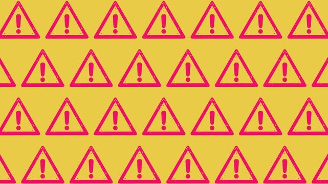 Vivid neon pink warning triangles form a seamless loop background.