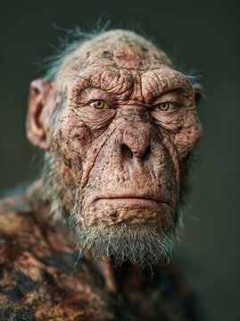 Close-up portrait of an old, wise primate