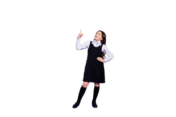 Full length body size view of her she nice attractive cheerful glad confident wavy-haired pre-teen...