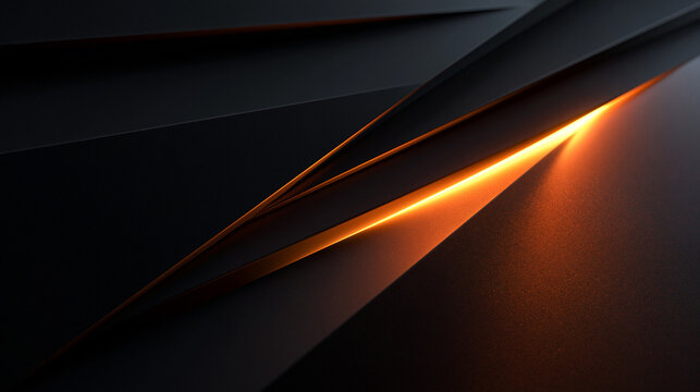 Abstract Dark Geometric Background with Glowing Golden Light