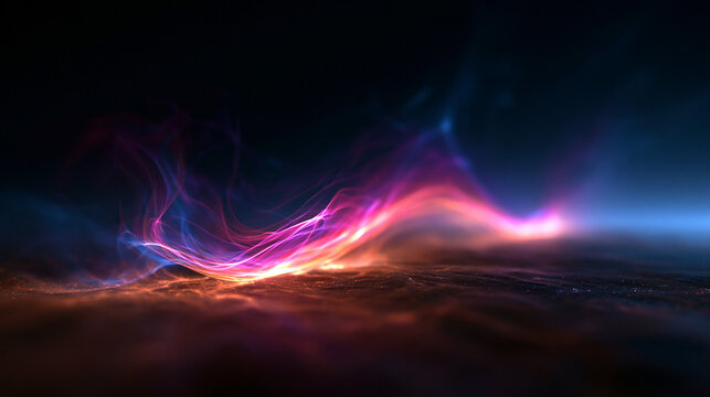 Abstract Vibrant Glowing Neon Wave Background on Dark Surface