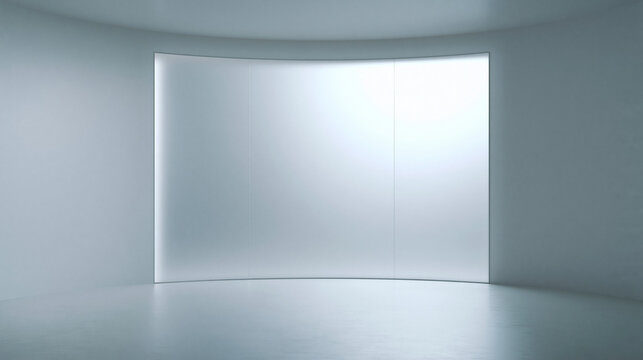Futuristic Empty Studio Room with Glowing Curved Display Screen