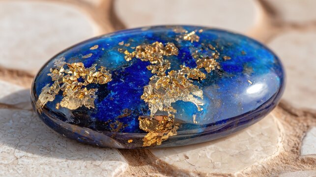 Smooth Lapis Lazuli Cabochon with Pyrite Flecks, a Deep Blue Gemstone Embellished with Gold Sparkle