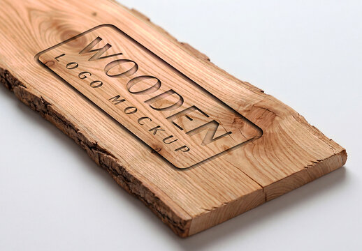 Realistic Wooden Logo Engraving Mockup