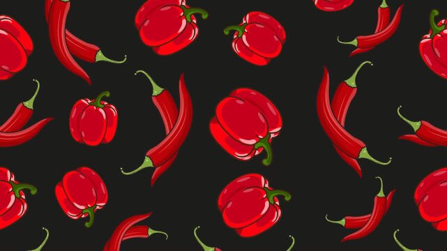 Digital Animation Chili and Paprika Pattern vertical  move Loop