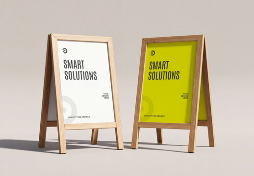 A-Frame Poster Mockup Set with Wooden Stand