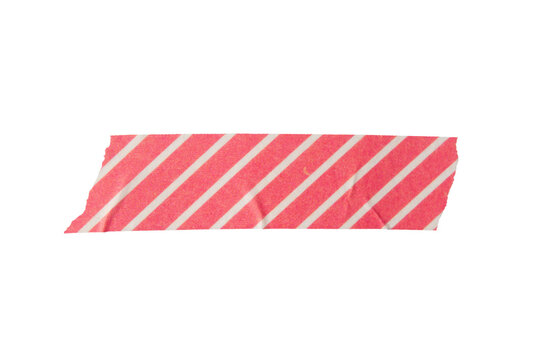 Ripped torn striped red adhesive tape on transparent background, washi tape design element