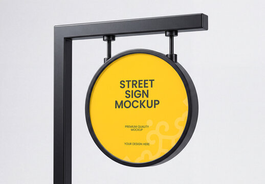 Round Hanging Street Sign Mockup