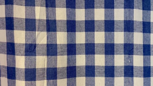 Blue and white gingham checkered fabric