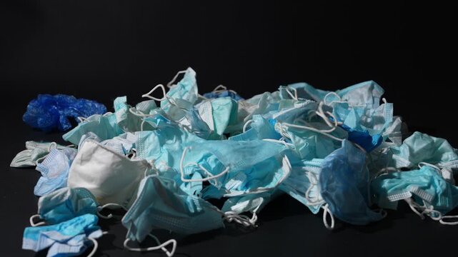 Used Medical Masks Waste Plastic Pollution Slow Motion Falling Environmental Concept