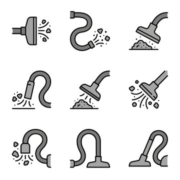 Vacuum cleaner hose and suction nozzle attachment icons.