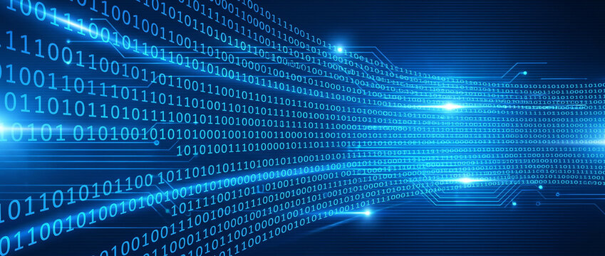 Blue Binary Data Stream Background with Digital Network and Technology Lines