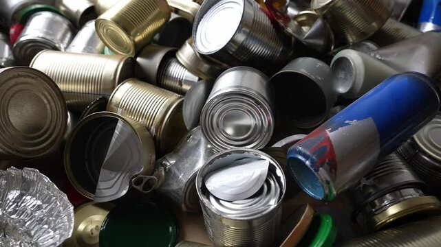 Pile of discarded metal cans environmental pollution concept
