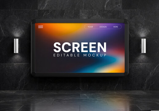 Wall Mounted Digital Screen Mockup