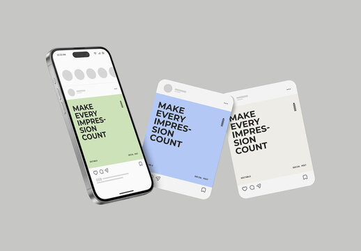 Social Media Post Mockup with Mobile Screen PSD Template