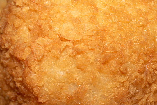 Close up of golden batter breadcrumbs close up