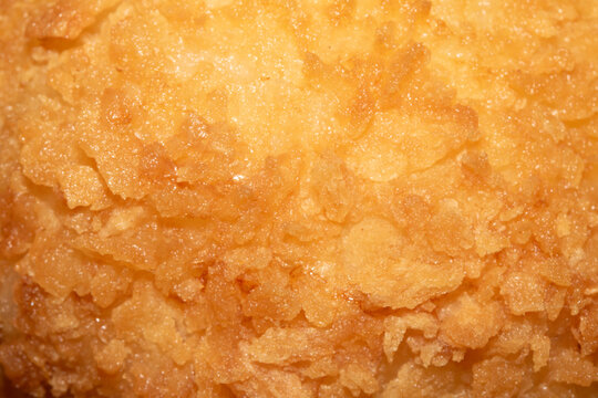 Close up of golden batter breadcrumbs close up