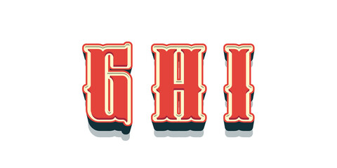 3D vintage red and cream letters G, H, I with western retro font style isolated on white background © ali