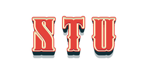 Retro vintage 3D alphabet letters S, T, U with red and cream circus typography effect isolated on transparent background © ali