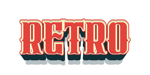 3D vintage red and cream word RETRO with western style font typography isolated on white background © ali