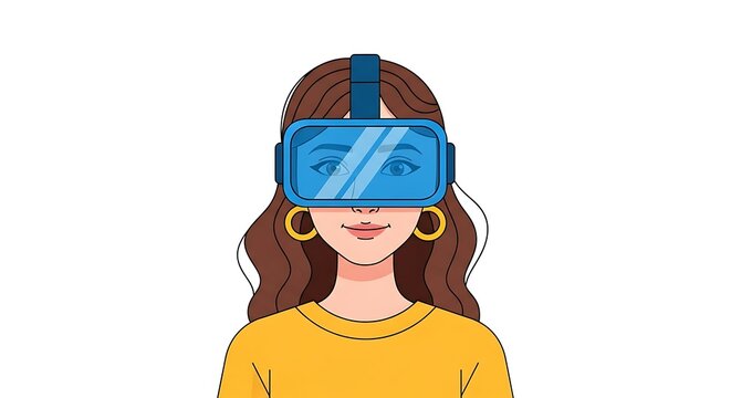 Young woman smiling wearing blue virtual reality headset