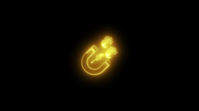Golden neon magnet attracting coins animation attraction