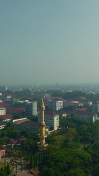 Top down aerial view of rooftop solar panels in Yogyakarta
