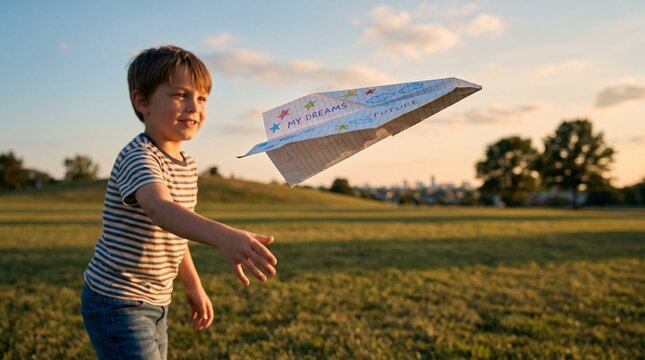A child's paper airplane &mdash; a symbol of dreams and the future