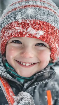 Happy young boy enjoying winter outdoors.