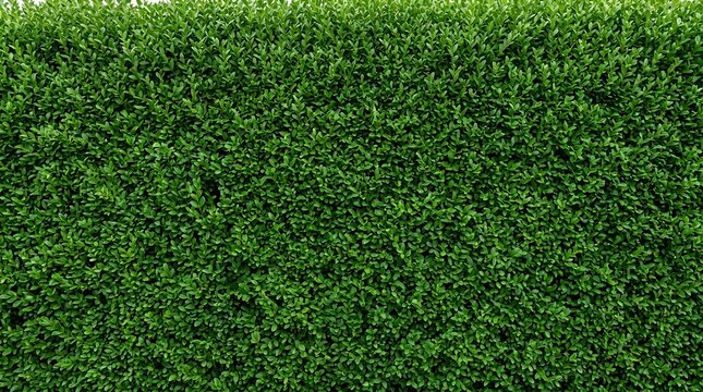 Natural green hedge wall background featuring dense foliage of a manicured evergreen garden shrubbery