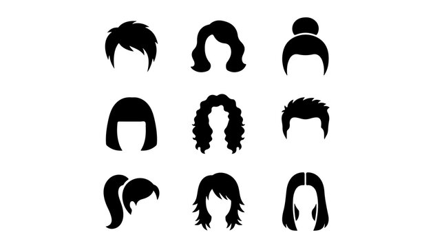 Hairstyles Set Vector Icons for Fashion and Beauty Design. Silhouette Hairdos Collection B