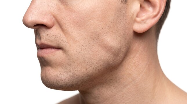 Profile view of male jawline showing clean shaved skin and subtle stubble texture