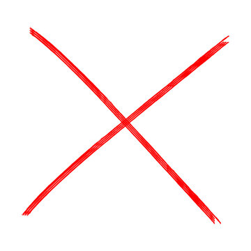 Red hand drawn x mark indicating deletion, cancellation, error, or incorrect choice on transparent background