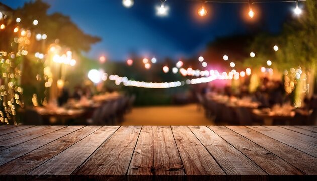 outdoor party at night with wooden table