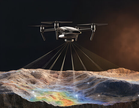 Autonomous Drone Scanning Detailed Topographic Terrain Map with Digital Elevation Data Visualization