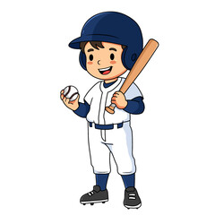 cartoon boy baseball player with bat and helmet