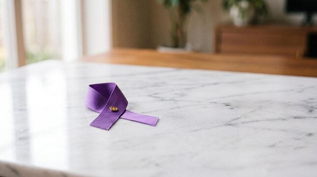 International overdose awareness day purple ribbon on marble table