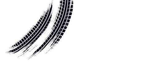 Auto tire tread grunge element. Car and motorcycle tire pattern, wheel tyre tread track. Black tyre print. © Ubay