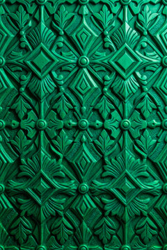 Green ornate geometric pattern with floral motifs