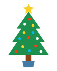 Obraz premium Minimalist Christmas Tree With Star And Ornaments Holiday Flat Design Art