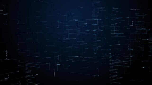 abstract network with random programming code, web and software development concept, futuristic technology, digital connectivity, cyber space.