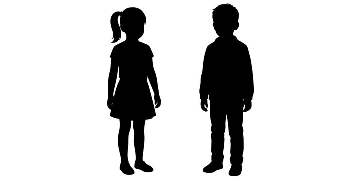 Silhouette of a young boy and girl standing together