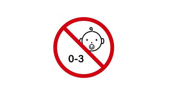 No Babies 0-3 Prohibition Sign Animated Icon With Alpha Channel. Forbidden Infants Under Three Warning And Restriction Motion Graphic. Stop And Ban Notice. On Transparent Background
